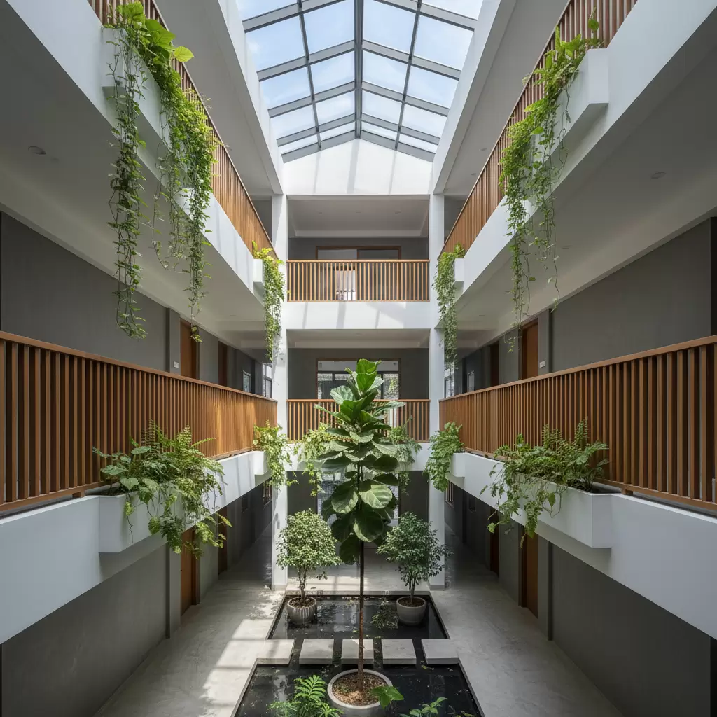 gemini_image_1768378148 Giếng trời là giải pháp lấy sáng và thông gió tự nhiên hiệu quả nhất cho kiến trúc nhà ống