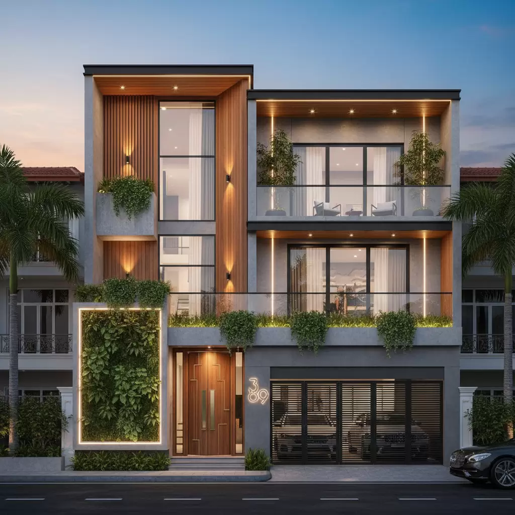 gemini_image_1768378415 Giải pháp thiết kế nhà phố lệch tầng hiện đại mang lại diện mạo ấn tượng và không gian sống tối ưu