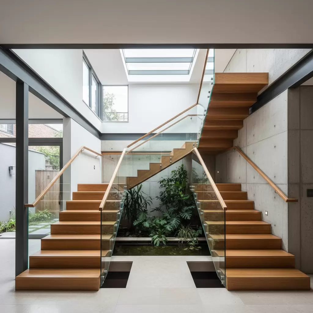 gemini_image_1768378416-1 Cầu thang trung tâm kết hợp giếng trời là giải pháp kiến trúc thông minh