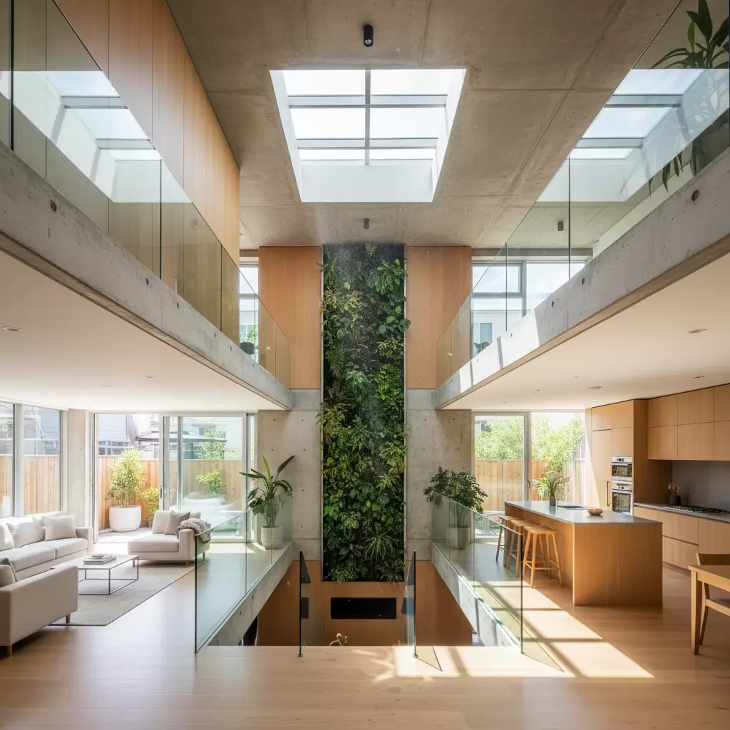 gemini_image_1768378416 Thiết kế lệch tầng tạo điều kiện cho ánh sáng và gió tự nhiên lưu thông tối đa