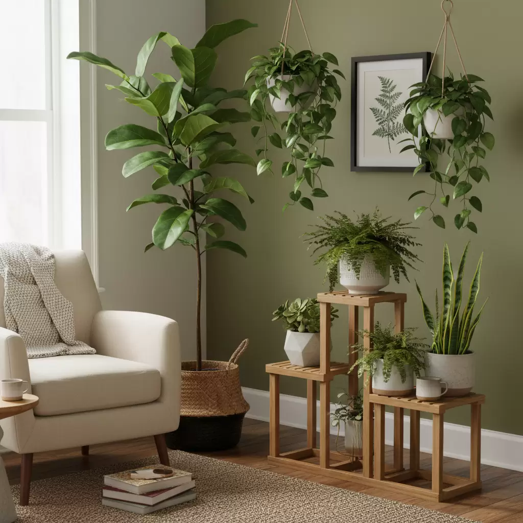 gemini_image_1768380122-1 Sử dụng cây xanh trang trí góc chết tạo điểm nhấn tươi mát cho căn phòng