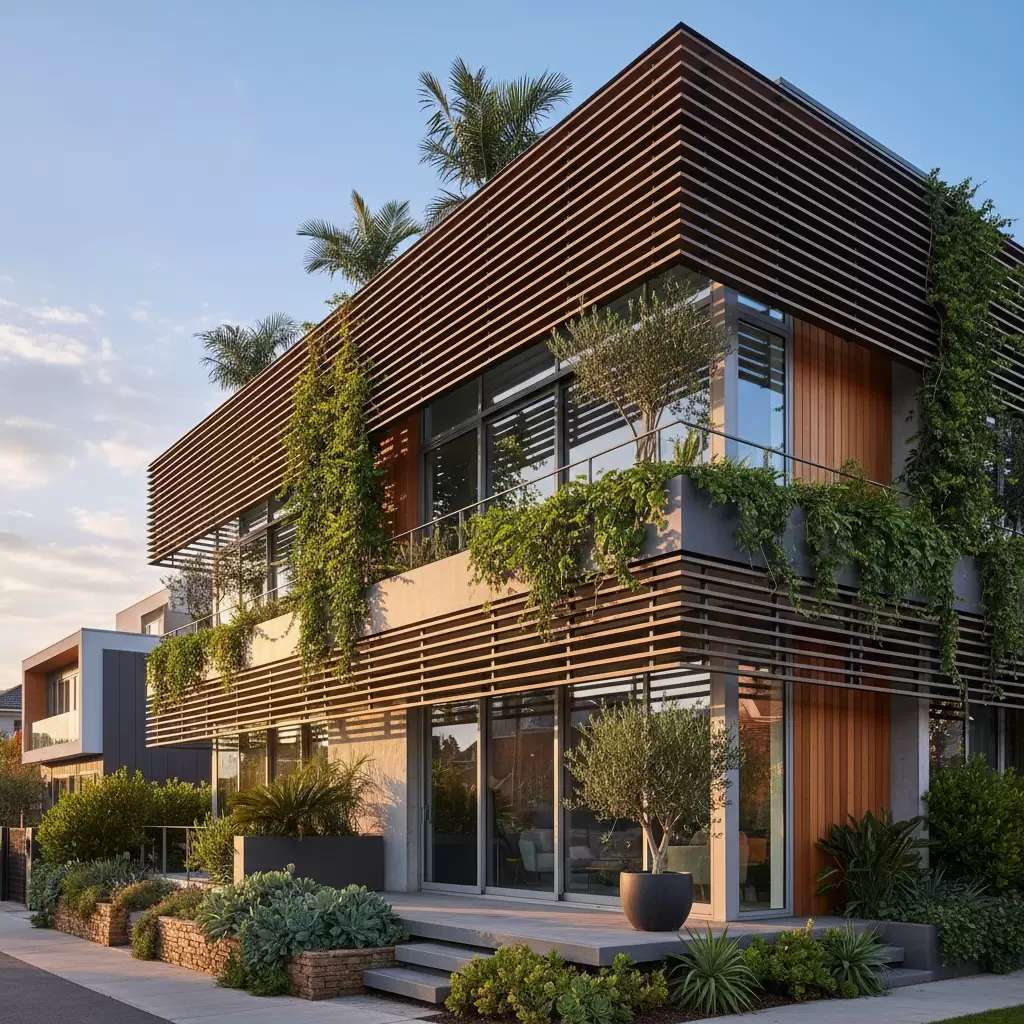 gemini_image_1768382636 Thiết kế kiến trúc hiện đại tối ưu hóa khả năng chống nóng cho nhà hướng Tây