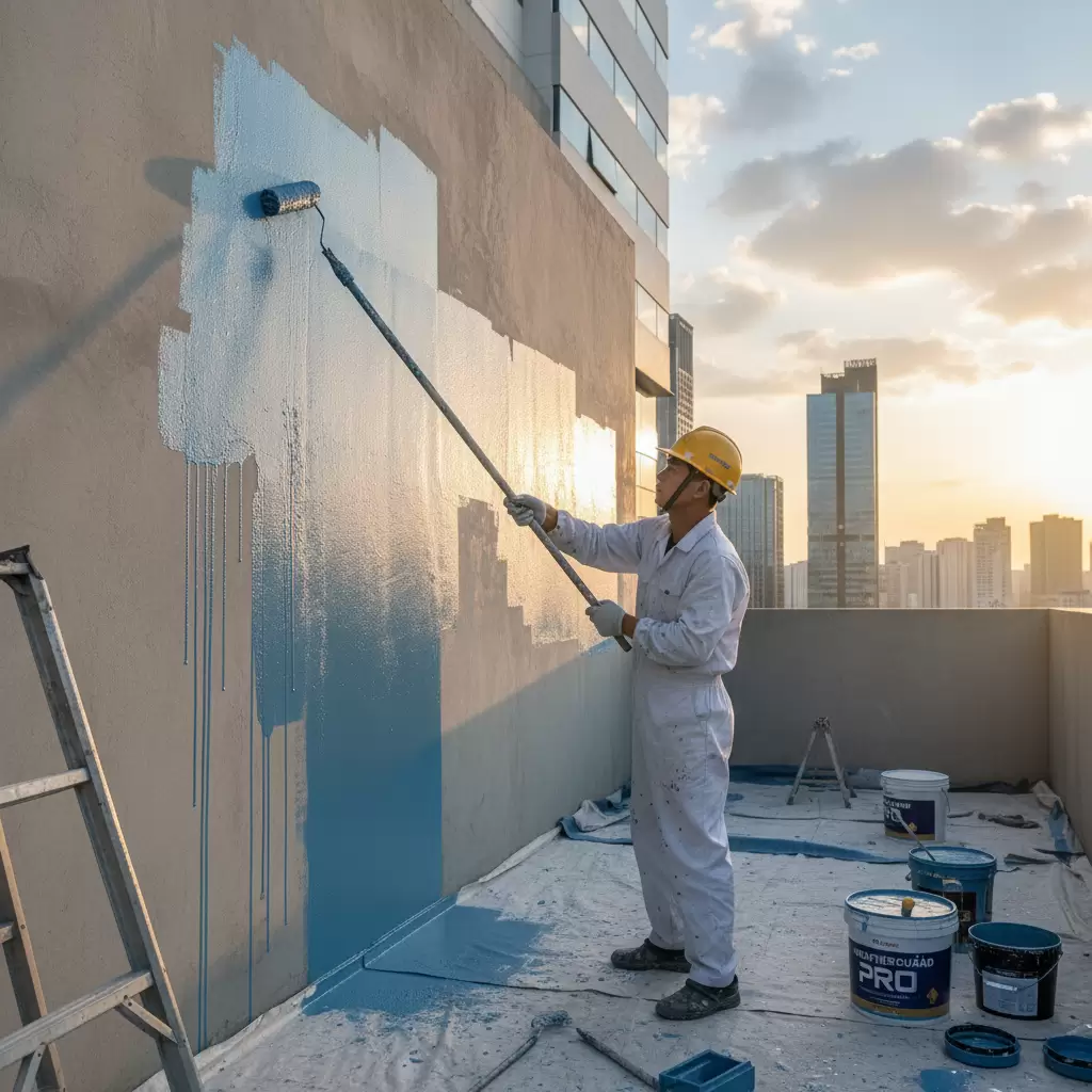 gemini_image_1768384619 Ứng dụng sơn chống thấm đa năng bảo vệ bề mặt tường nhà phố