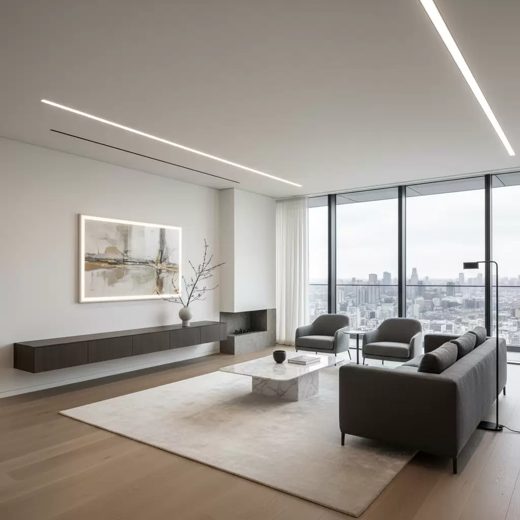 Không gian phòng khách căn hộ cao cấp mang đậm tinh thần Minimalism