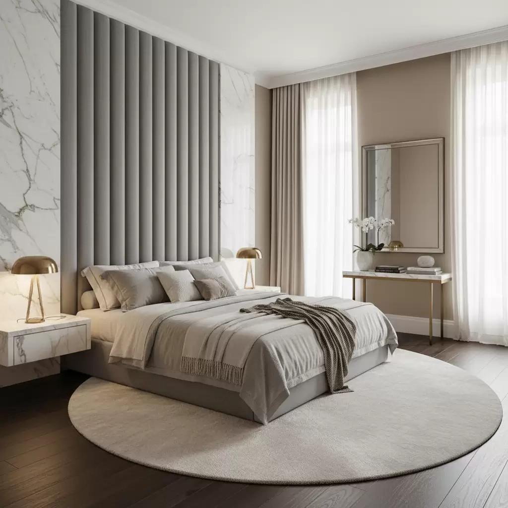 Sự kết hợp hoàn hảo giữa màu sắc trung tính và chất liệu cao cấp trong phòng ngủ