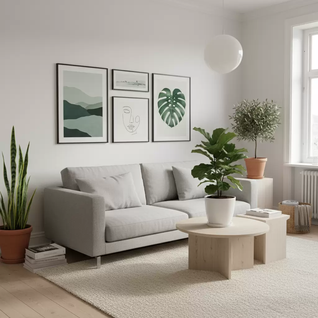 gemini_image_1768388448 Sử dụng cây xanh và phụ kiện tối giản để tạo điểm nhấn cho không gian sống