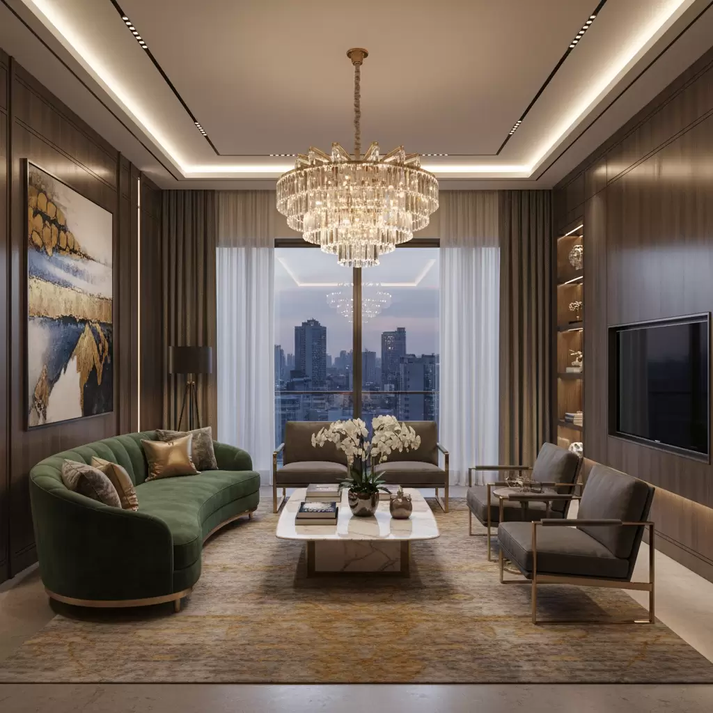 gemini_image_1768388940 Không gian phòng khách chung cư Luxury đầy đẳng cấp và tinh tế