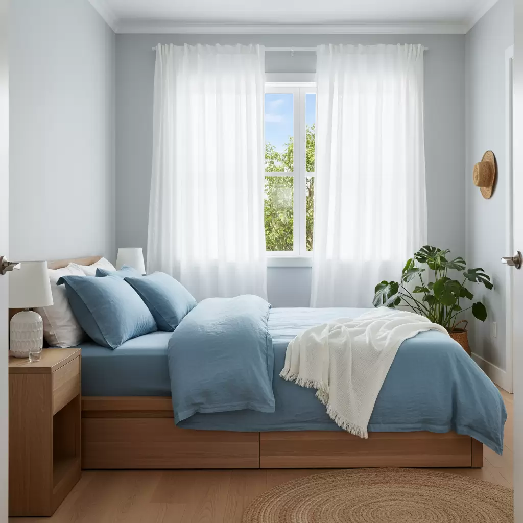 Sử dụng tông màu xanh và chất liệu thoáng mát giúp giải nhiệt cho mùa Hạ