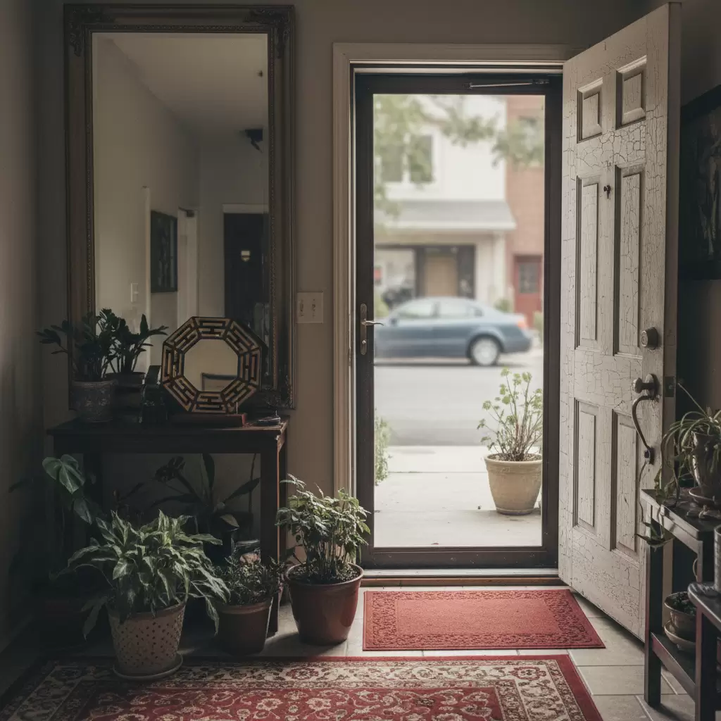 Tuyệt đối không đặt gương đối diện cửa chính để tránh phản xạ tài lộc ra ngoài