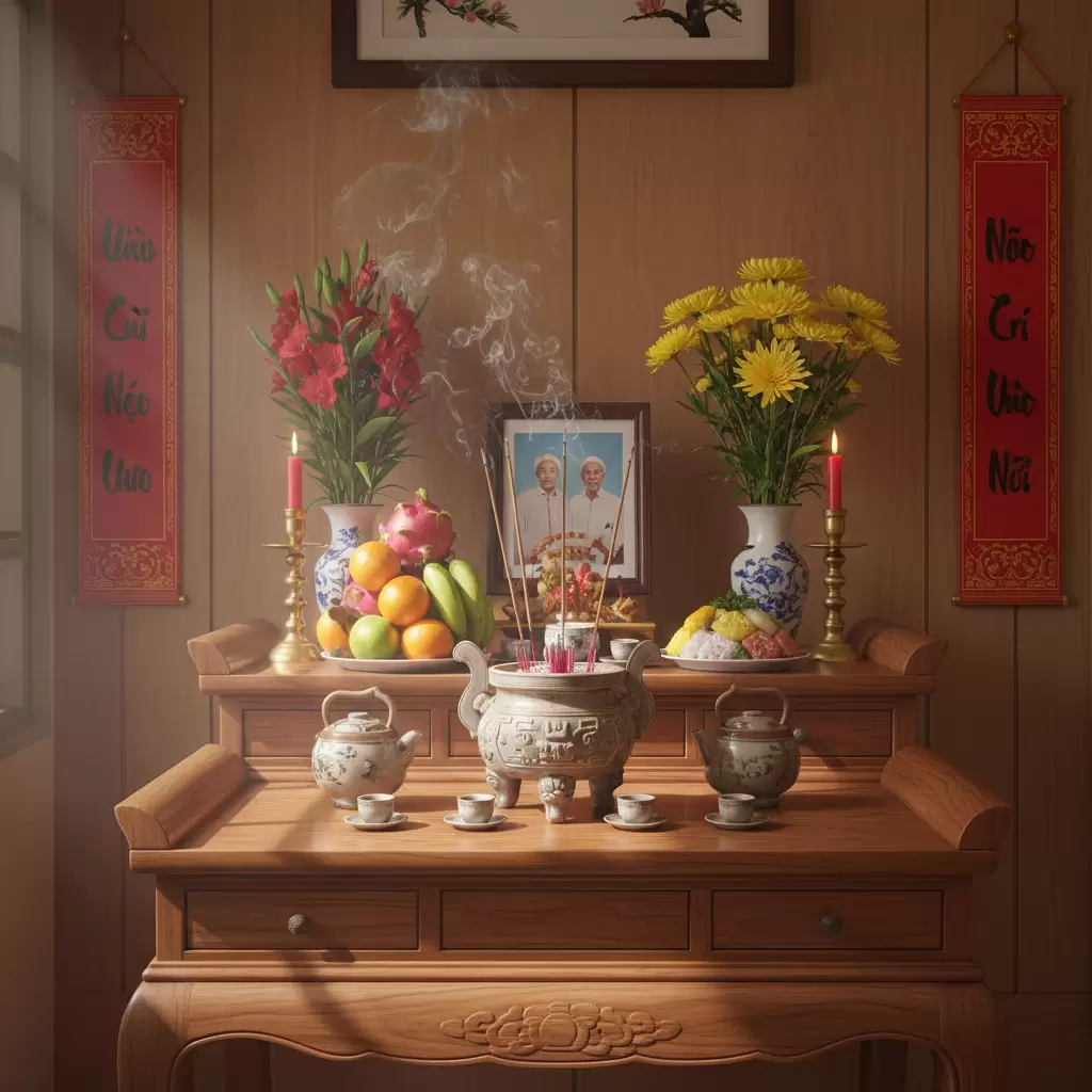 Sắp xếp vật phẩm thờ cúng đúng vị trí mang lại sự hài hòa và tôn nghiêm