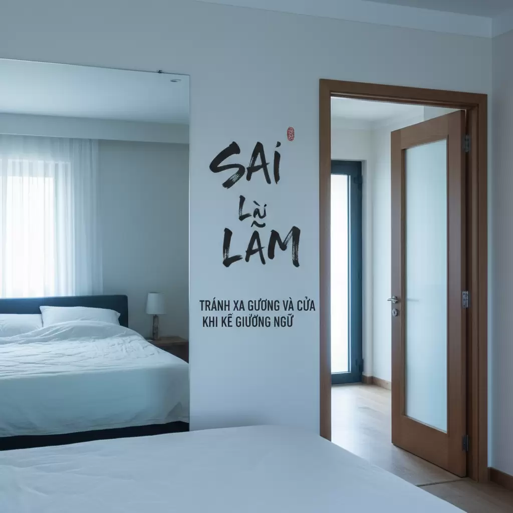 Tránh đặt gương soi trực diện vào giường ngủ để đảm bảo giấc ngủ sâu và yên bình