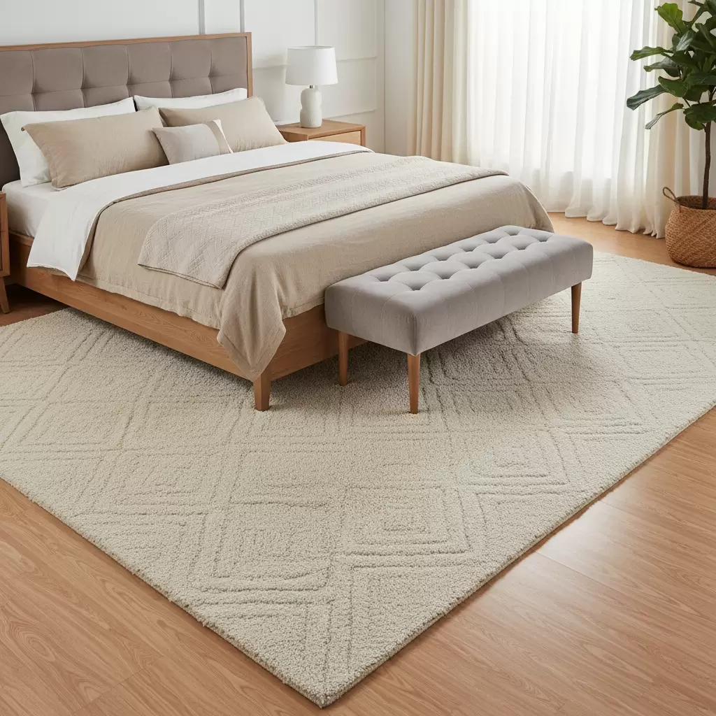 Sử dụng thảm trải sàn giúp ngăn chặn hỏa khí và tăng tính thẩm mỹ cho phòng ngủ Master