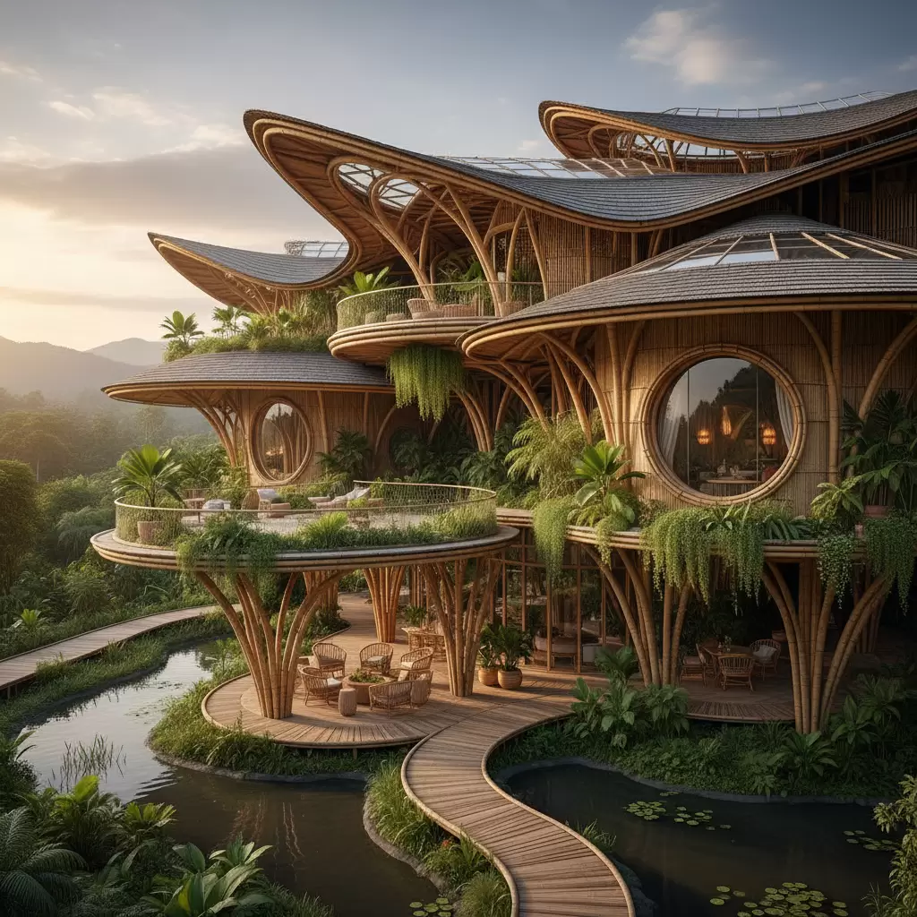 Sự kết hợp hoàn hảo giữa vật liệu mây tre đan và phong cách kiến trúc hiện đại