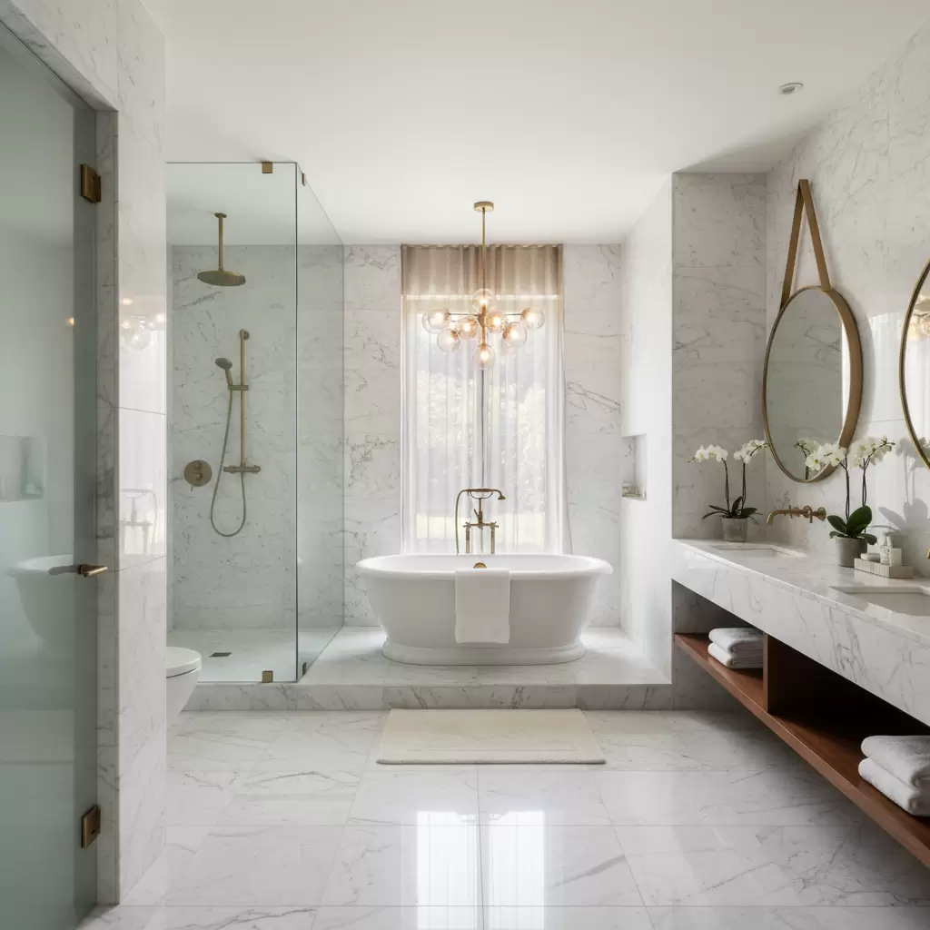 Không gian phòng tắm Master sang trọng với sự kết hợp hài hòa của các thiết bị vệ sinh cao cấp