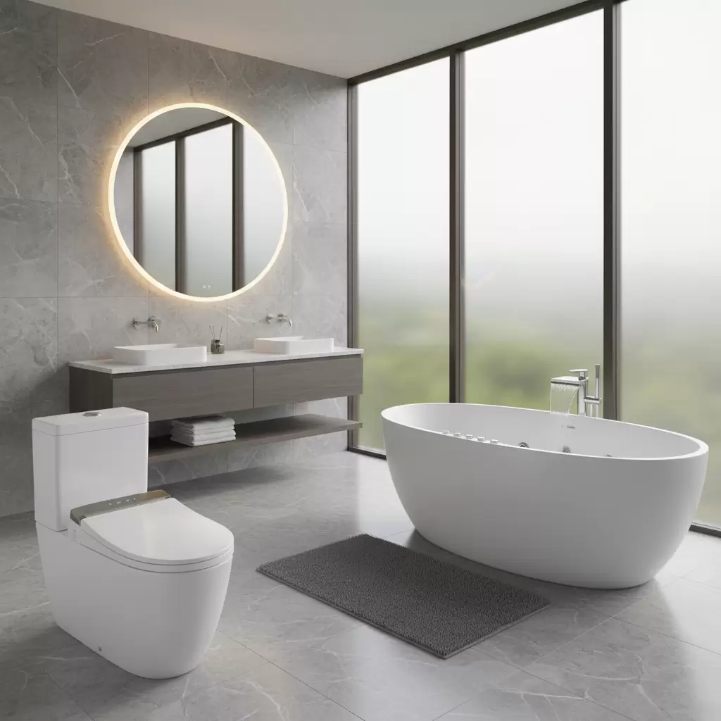 Bồn cầu thông minh và bồn tắm massage là bộ đôi không thể thiếu trong phòng tắm Master