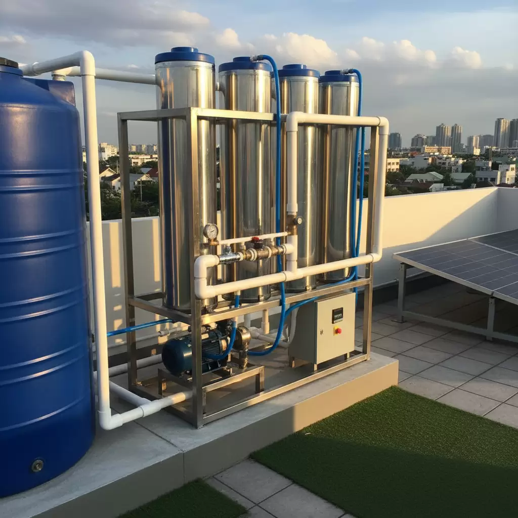 Vị trí lắp đặt hệ thống lọc nước tổng phổ biến trên sân thượng nhà phố