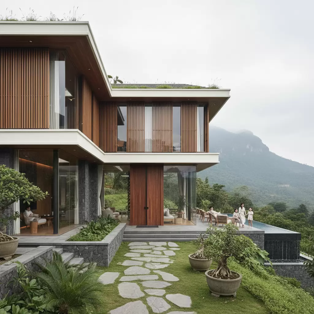 Mẫu thiết kế nhà ở hiện đại phù hợp với cảnh quan và khí hậu đặc trưng của miền Bắc