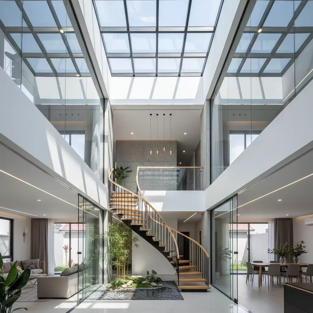 Thiết kế giếng trời giúp không gian nhà phố luôn tràn ngập ánh sáng và khí trời